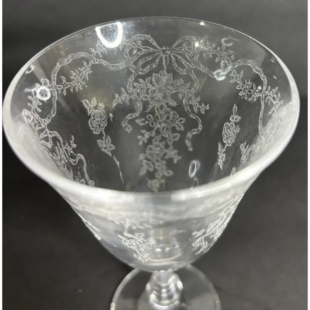 2 Fostoria Satin Ribbon Wine Glasses 6 1/2